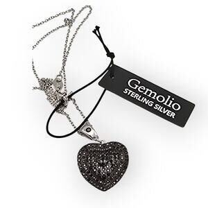 Gemolio Black Layered Pave Heart CZ Sterling Silver NWT Gothic Glam Dark Romance